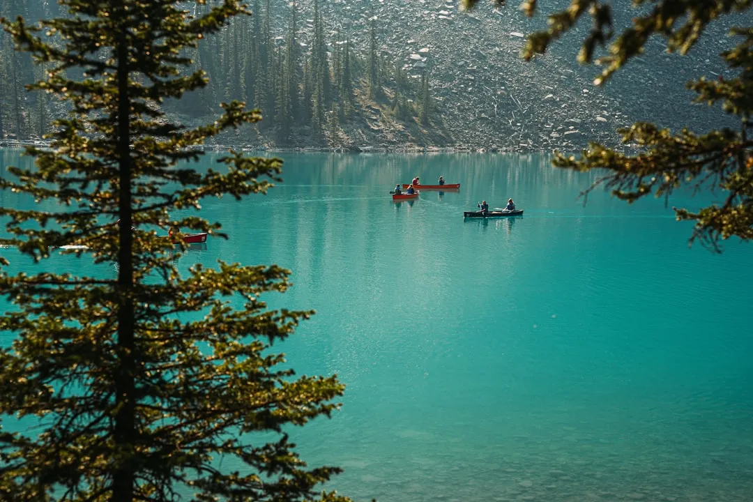 Sea kayaking among San Juan Islands with mountain backdrop