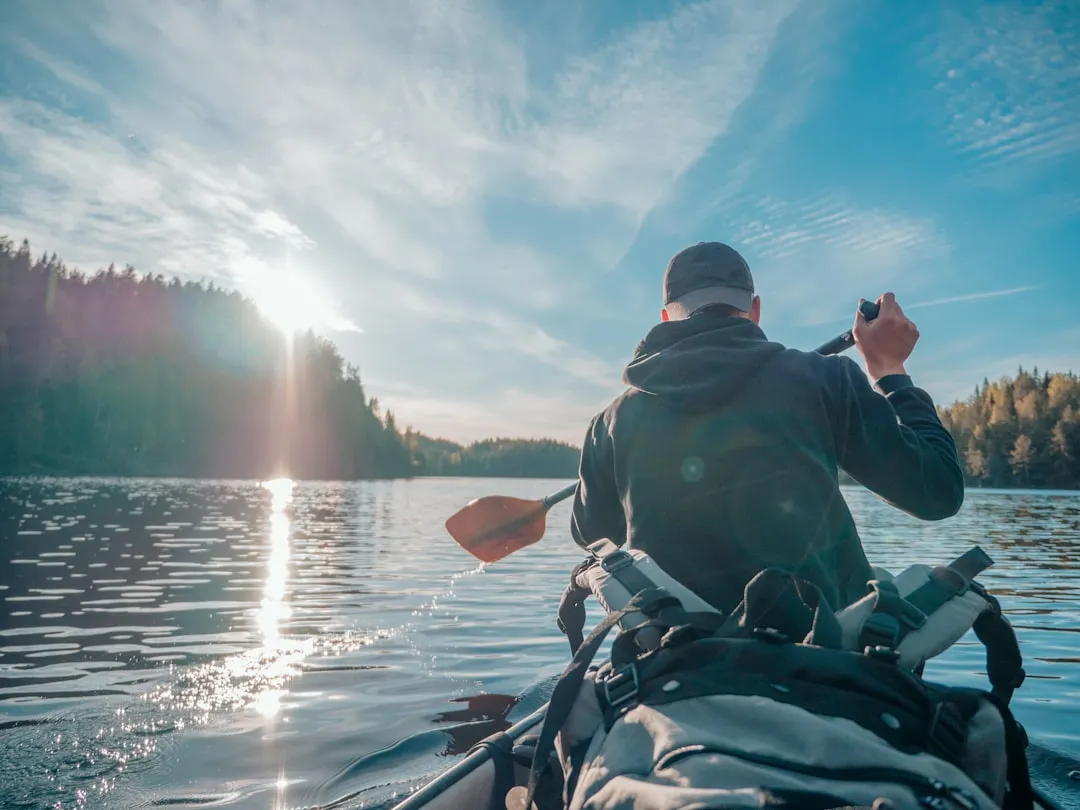 Beginner kayaker with gear ready for first trip